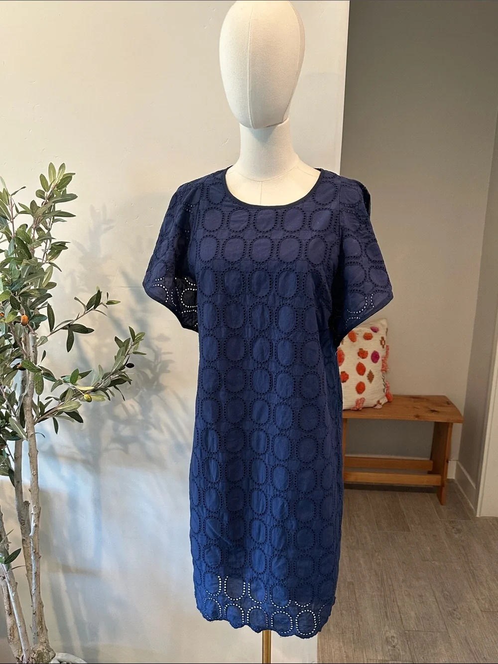 J.Crew Navy Eyelet Flutter Sleeve Shift Dress